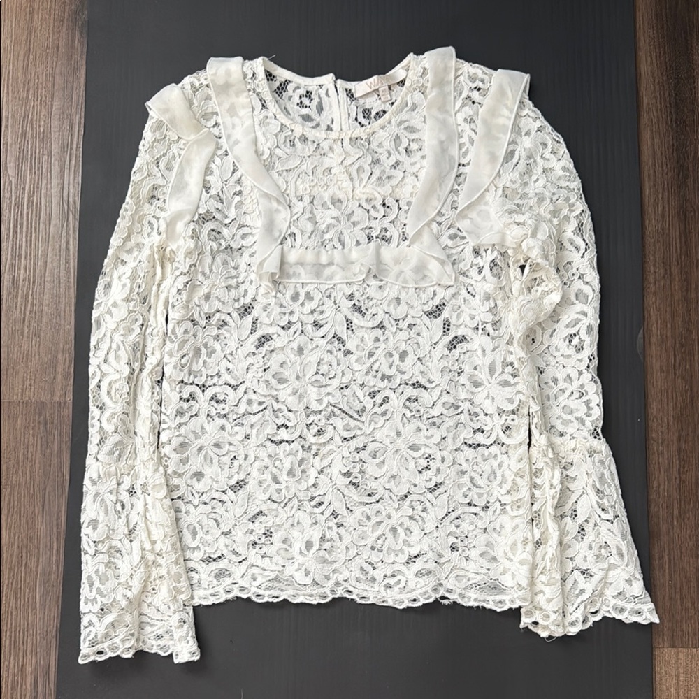 Wayf White Ruffled Blouse with Peter Pan Collar